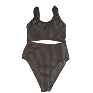 Black Ribbed One Piece Swimsuit Size Small